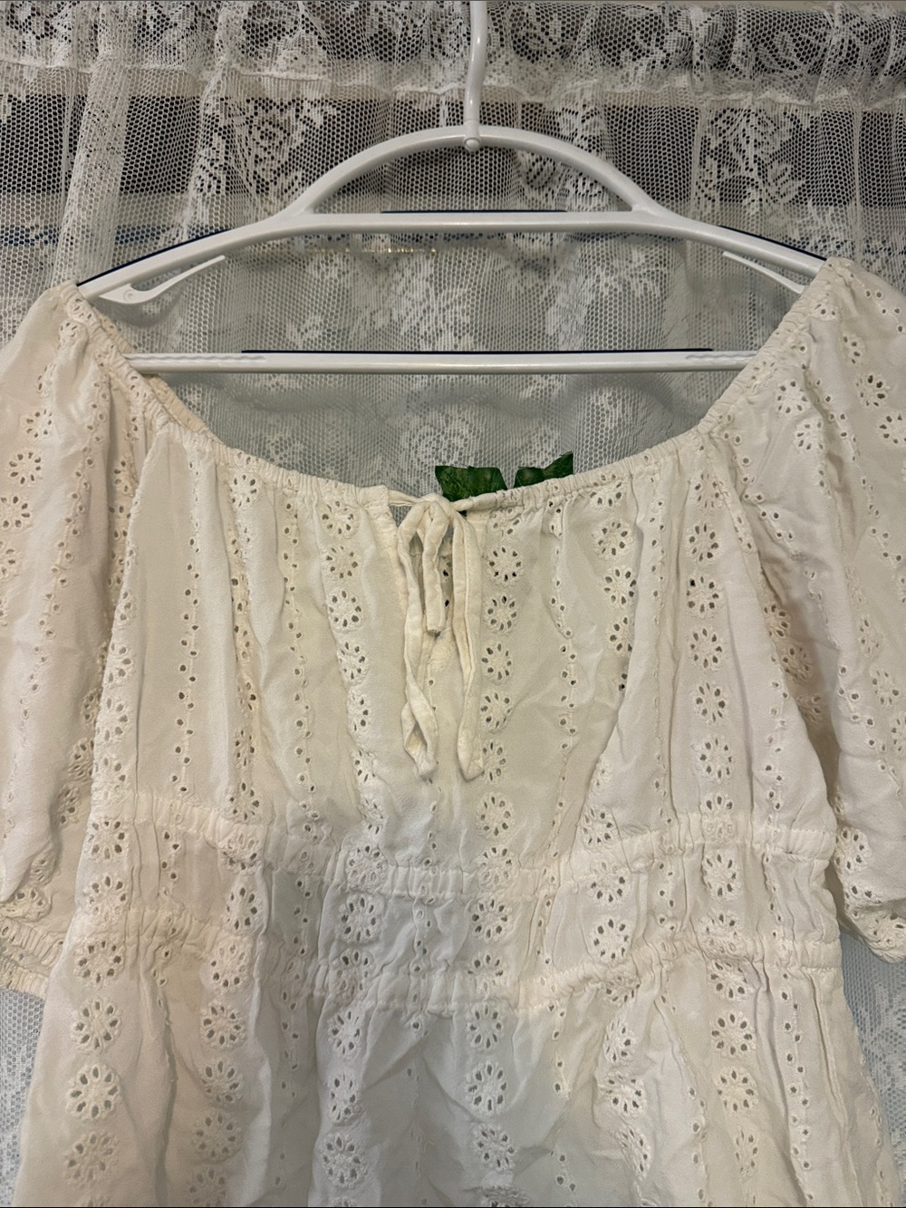 Women's Cream Eyelet Puff-Sleeve Blouse - Picture 6 of 6